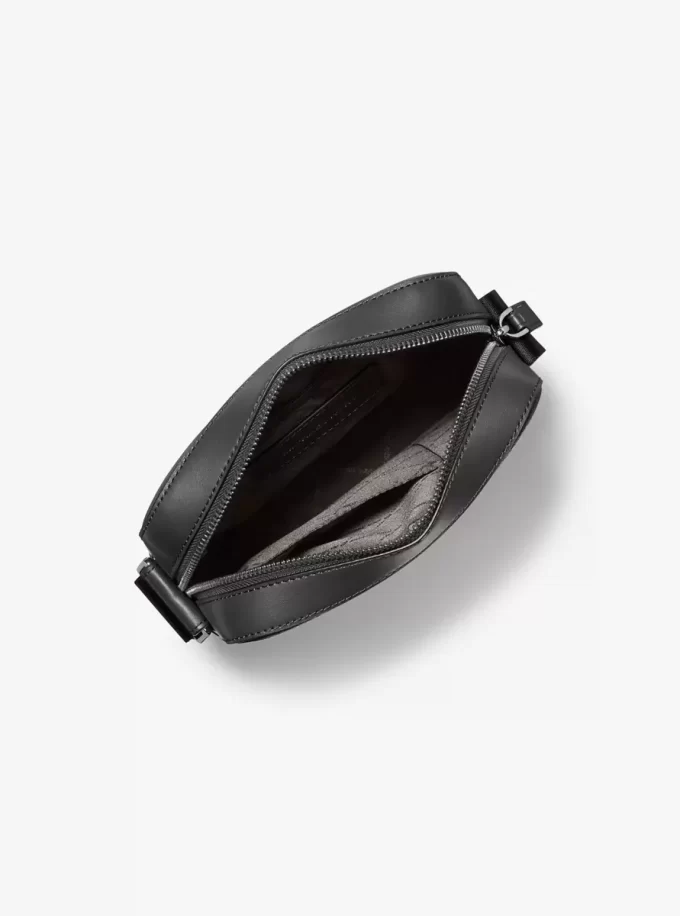 Cooper Logo Embossed Pebbled Leather Messenger Bag