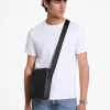 Cooper Logo Embossed Pebbled Leather Messenger Bag