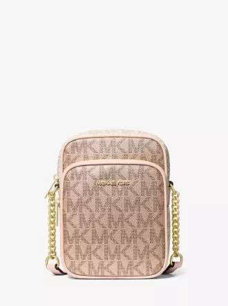 Jet Set Medium Metallic Signature Logo Crossbody Bag