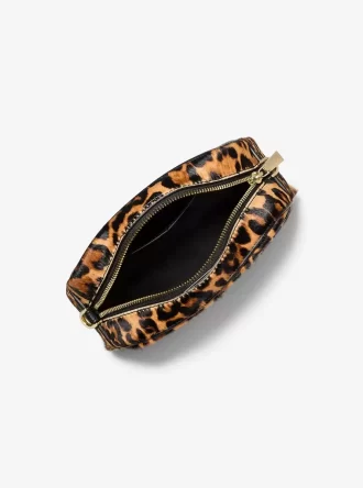 Jet Set Small Leopard Print Calf Hair Camera Crossbody Bag