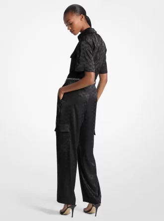 Logo Jacquard Satin Belted Jumpsuit