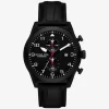 Oversized Panorama Black-Tone and Crocodile Embossed Leather Watch