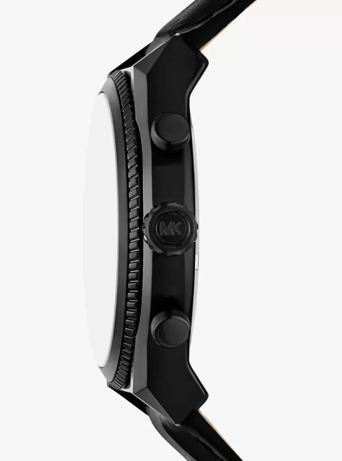 Oversized Panorama Black-Tone and Crocodile Embossed Leather Watch