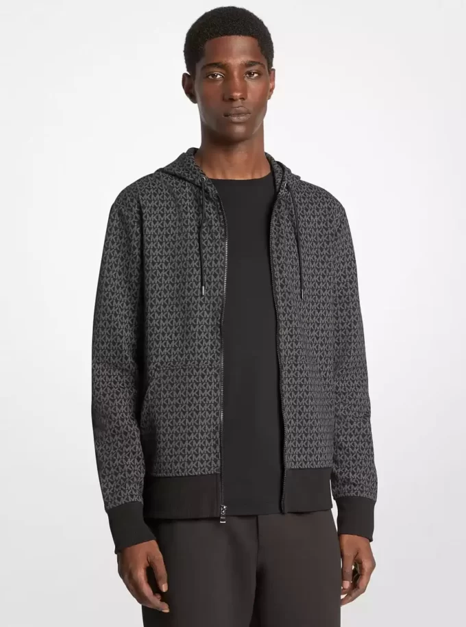 Signature Logo Cotton Blend Zip-Up Hoodie